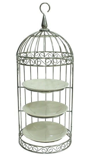 FFSTL 062-3 Bird Cage Cake Stand ที่วางจานรูปกรงนกสแตนเลส